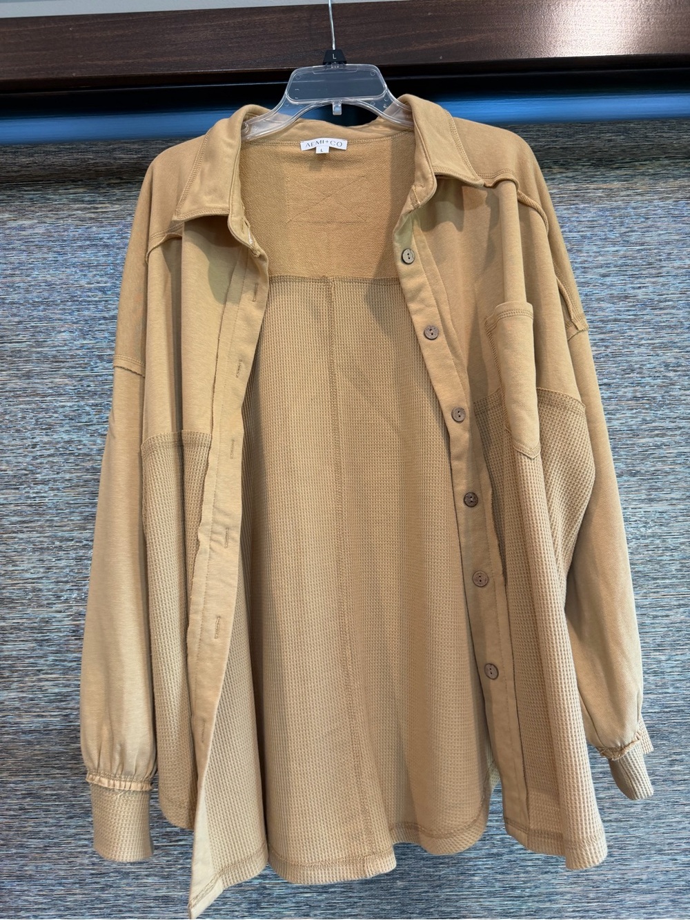 Women's Tan Button-Down Shirt Jacket - Relaxed Layering Shacket